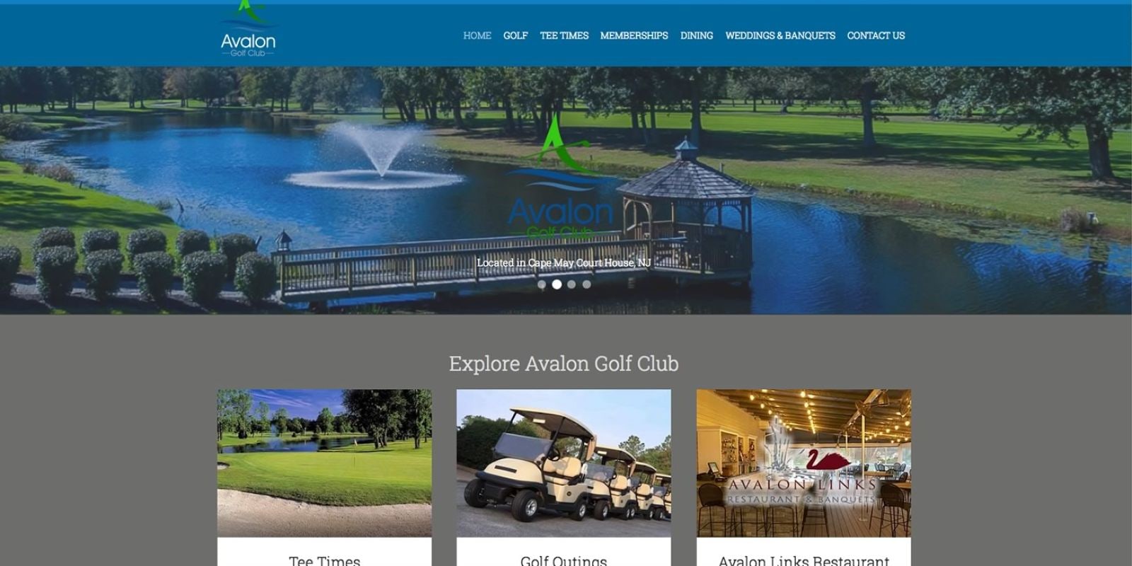 Avalon Golf Club website, designed by CourseLogix
