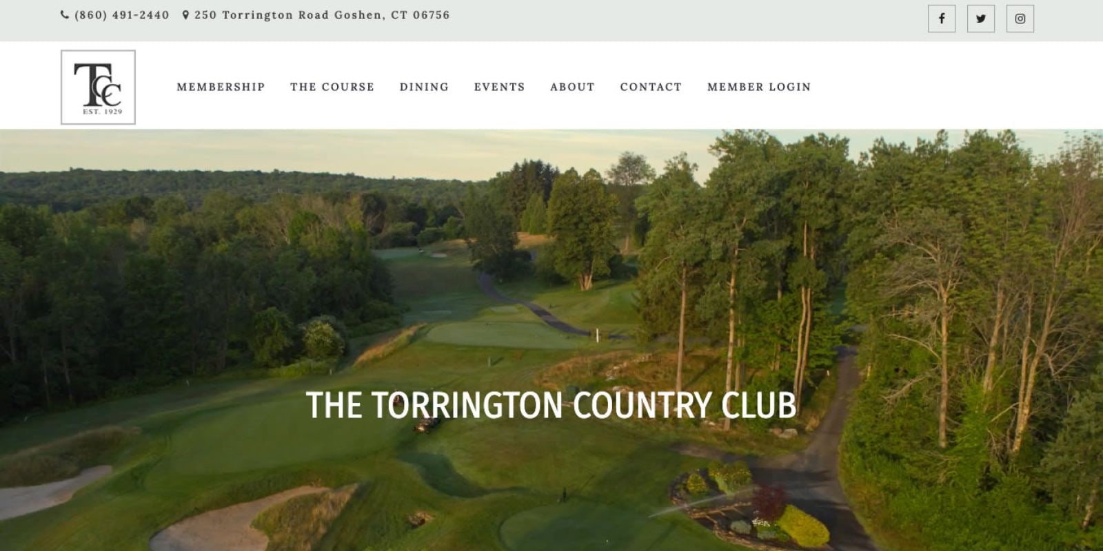 The Torrington Country Club website, designed by CourseLogix
