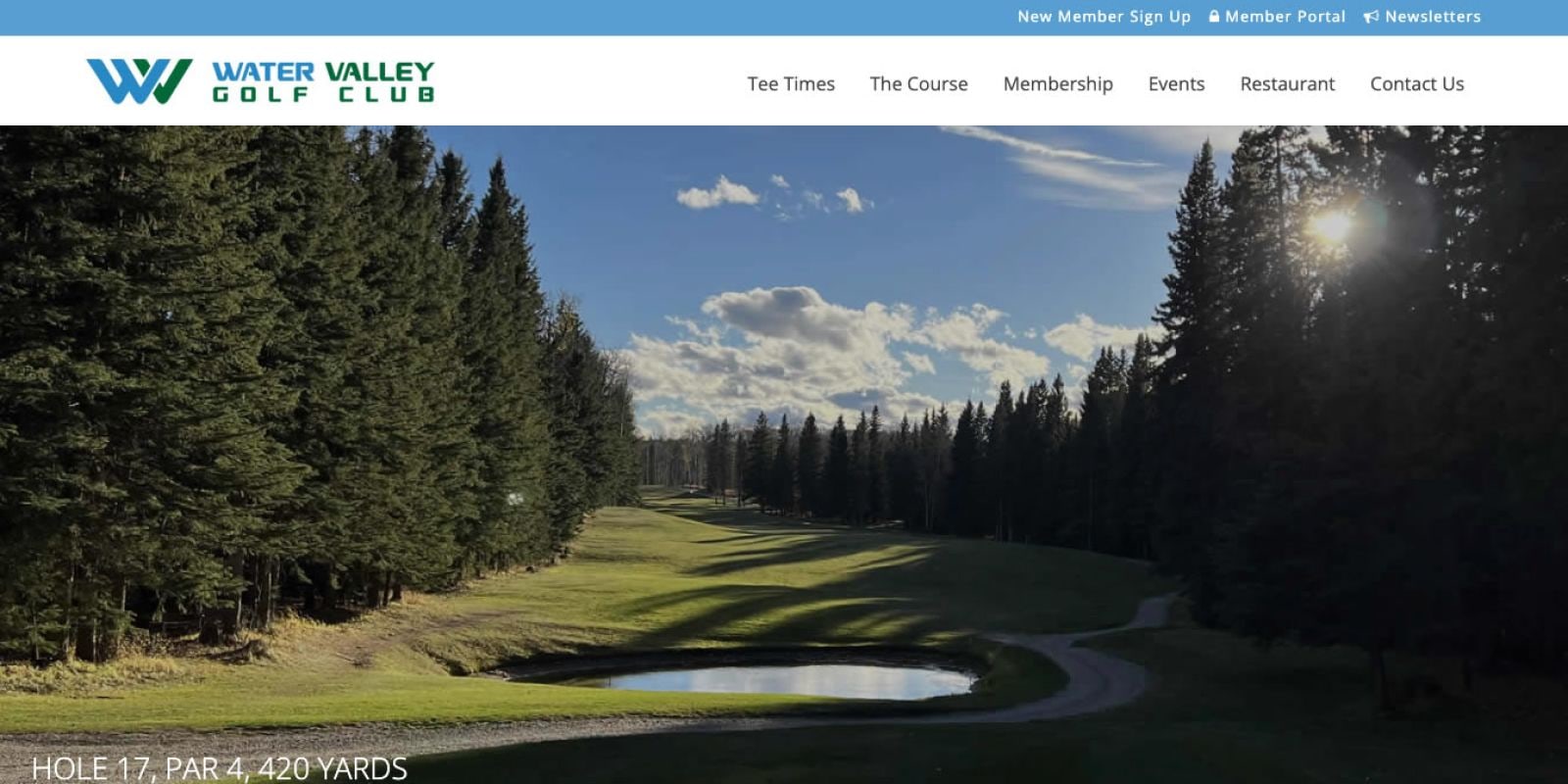 Water Valley Golf Club website, designed by CourseLogix