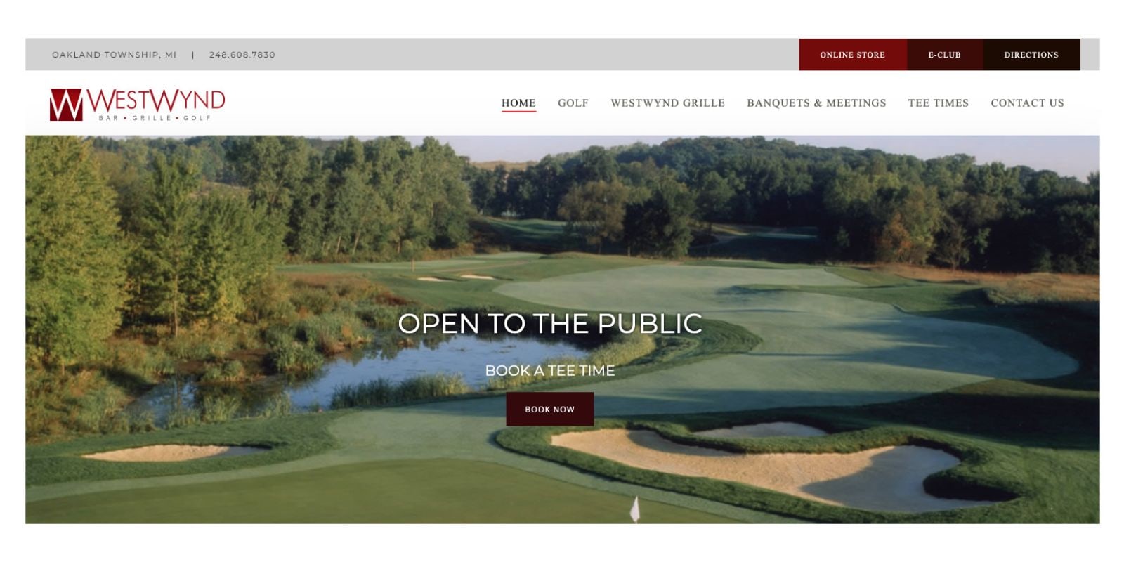 WestWynd Golf Course website, designed by CourseLogix